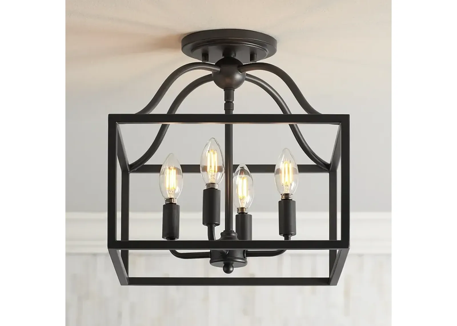 Franklin Iron Works Elle 13" Black Open Cage 4-Light Ceiling Light