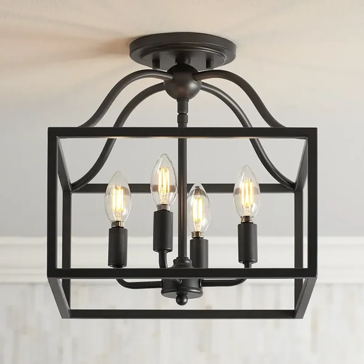 Franklin Iron Works Elle 13" Black Open Cage 4-Light Ceiling Light