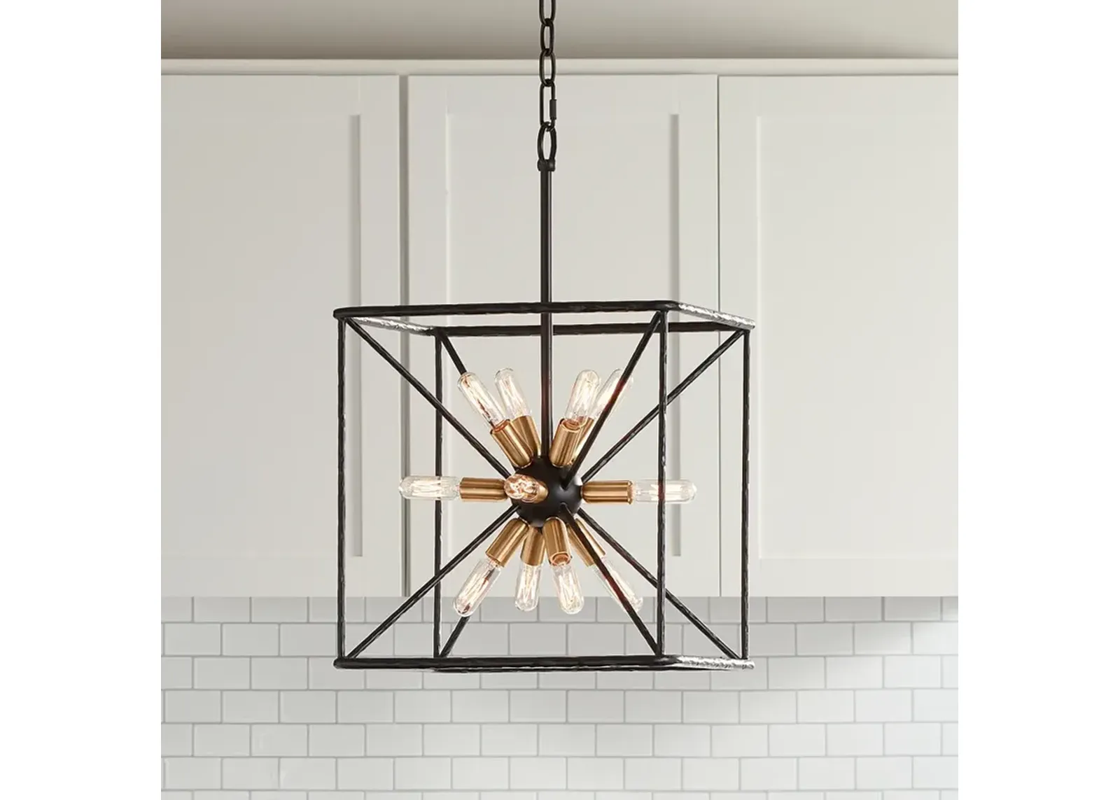 Possini Euro Gantz 15" Bronze-Brass 12-Light Square Modern Pendant