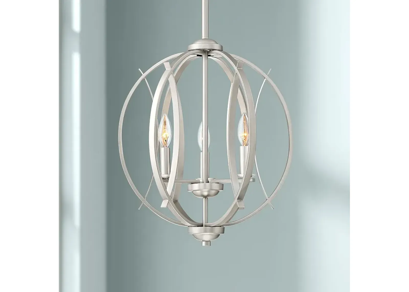 Possini Euro Spherical 16" Wide Brushed Nickel 3-Light Globe Pendant