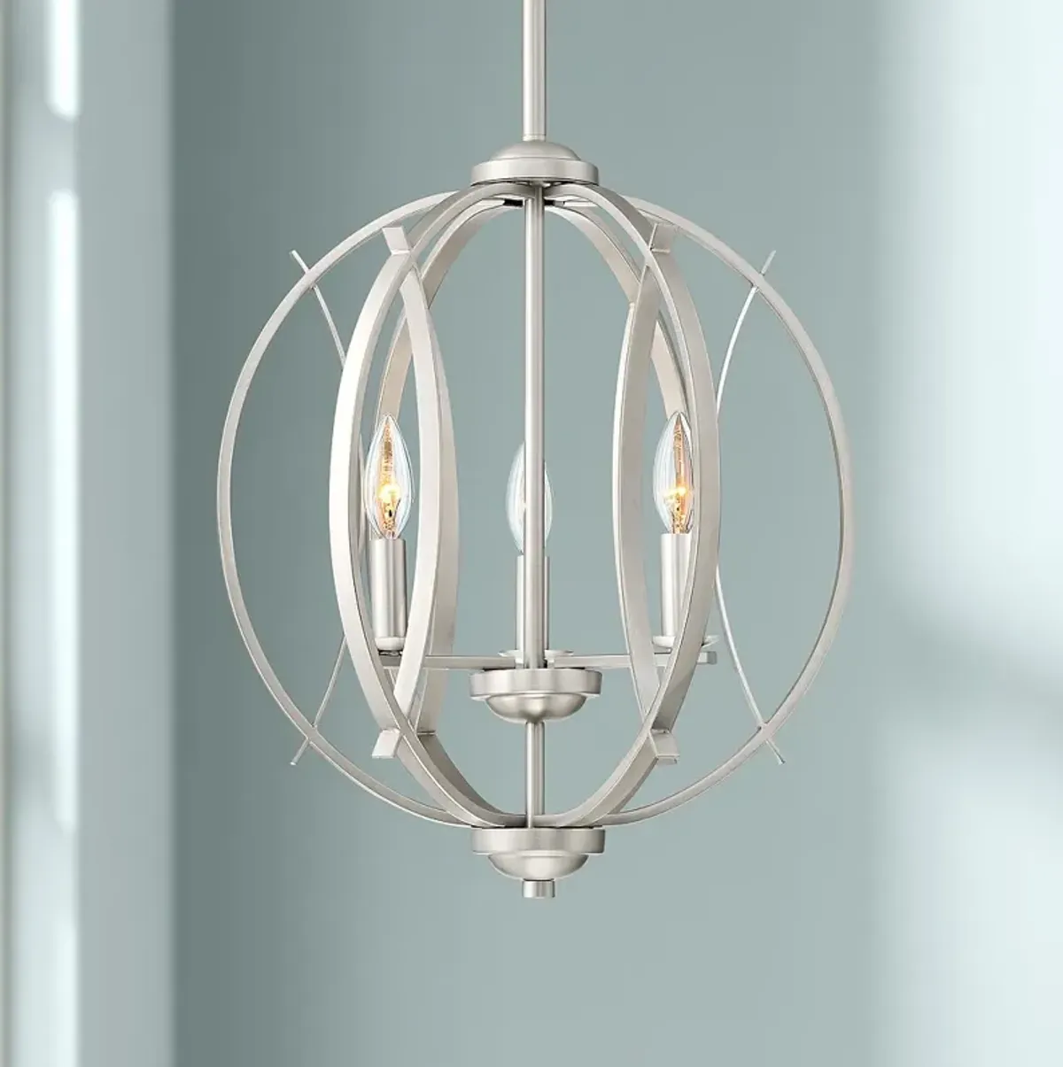 Possini Euro Spherical 16" Wide Brushed Nickel 3-Light Globe Pendant