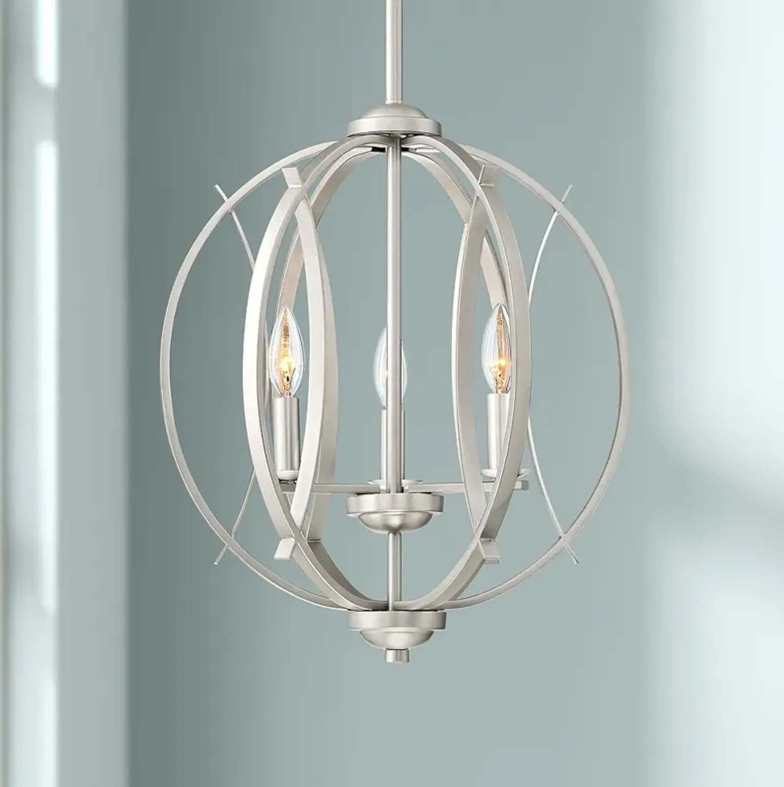 Possini Euro Spherical 16" Wide Brushed Nickel 3-Light Globe Pendant