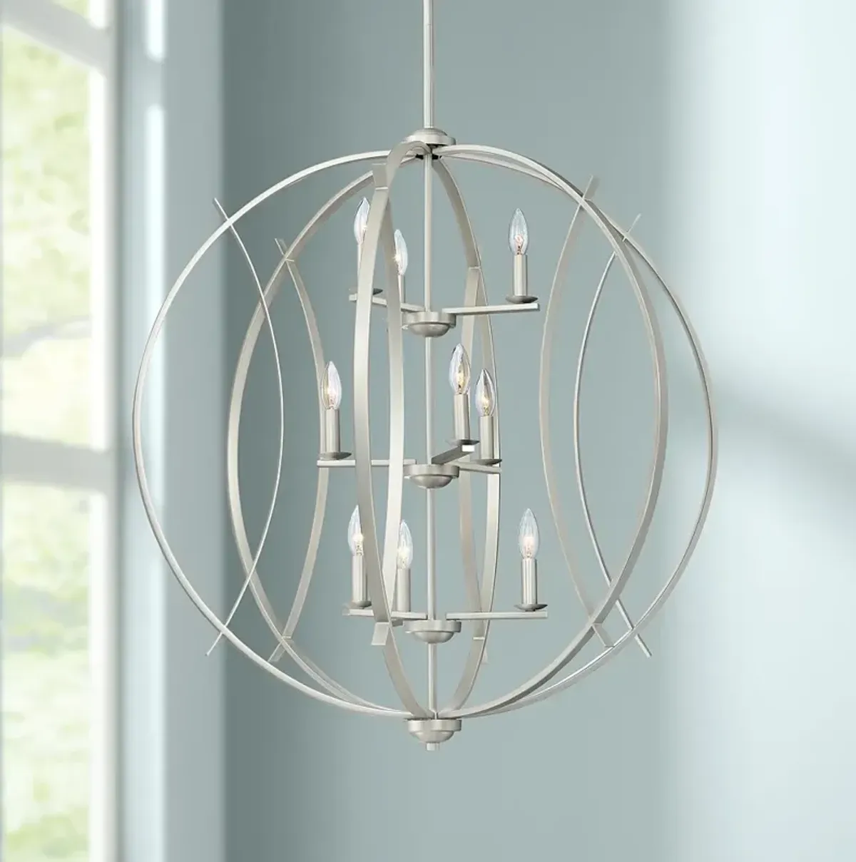 Possini Euro Spherical 32 3/4" Brushed Nickel 9-Light Orb Pendant