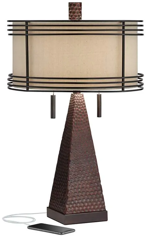 Franklin Iron Works Niklas 26" Industrial Bronze USB Table Lamp