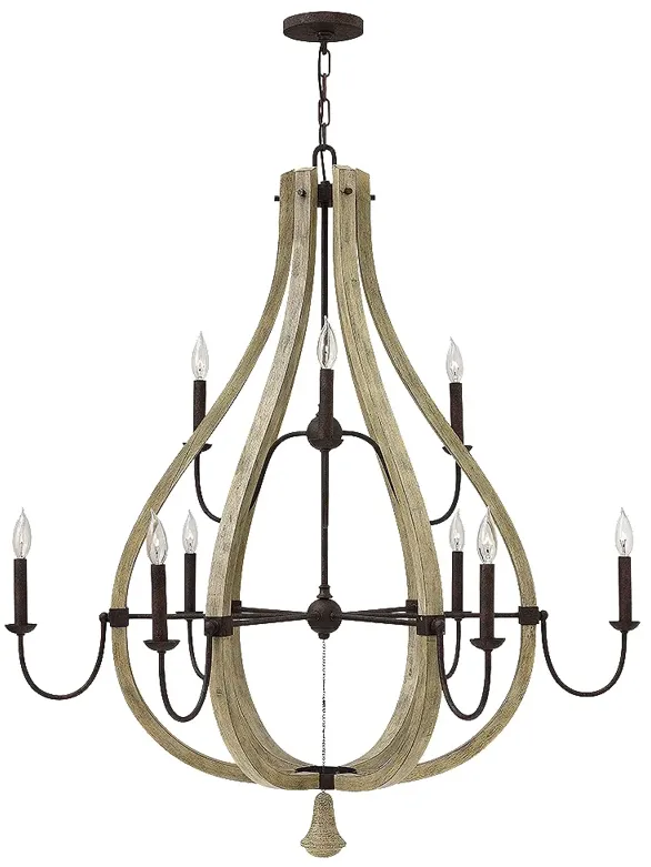 FREDRICK RAMOND CHANDELIER MIDDLEFIELD Large Open Frame Two Tier Iron Rust