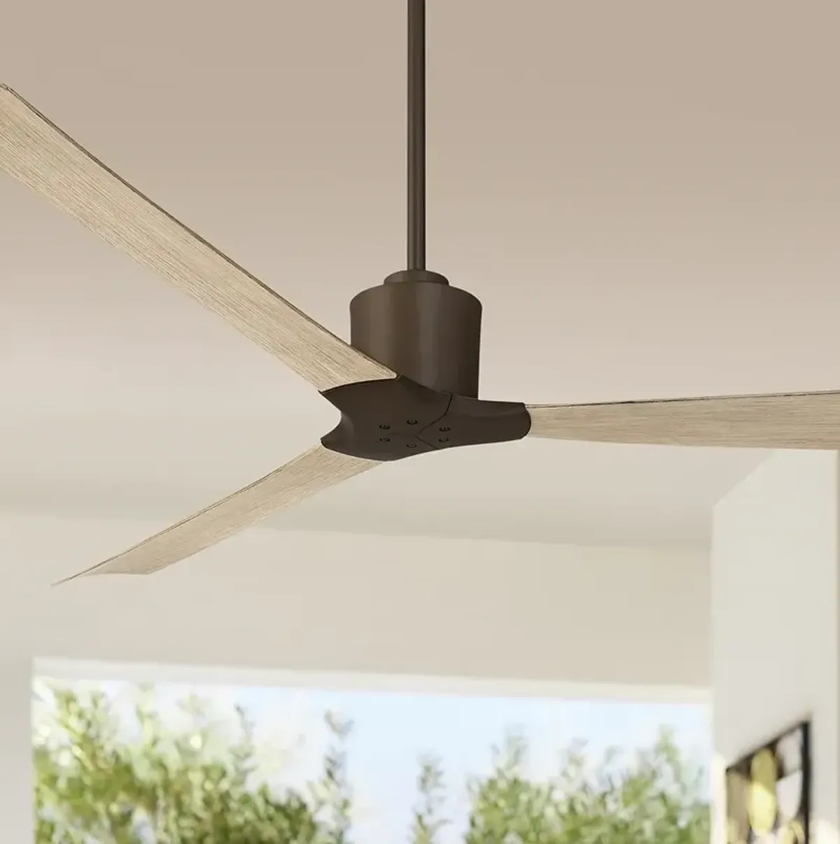 60" Casa Vieja Lume Bronze and White Oak Damp Ceiling Fan with Remote