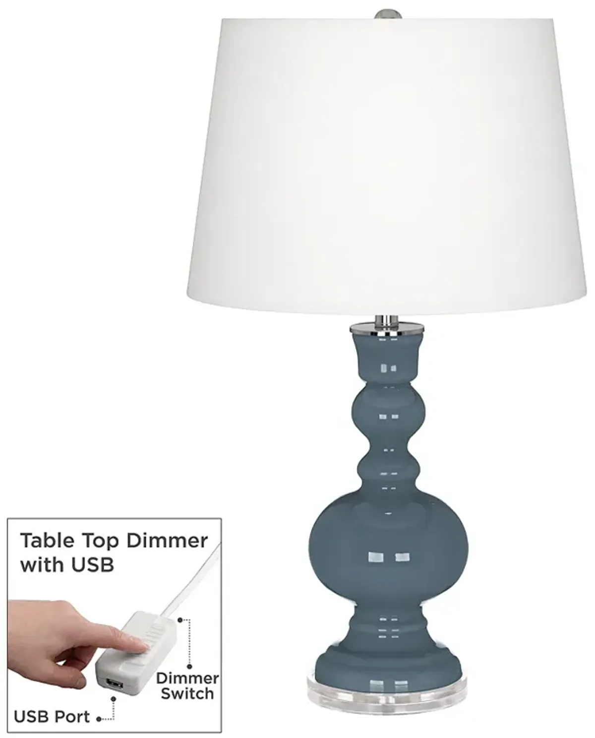 Color Plus Apothecary 30" Smoky Blue Table Lamp with USB Dimmer