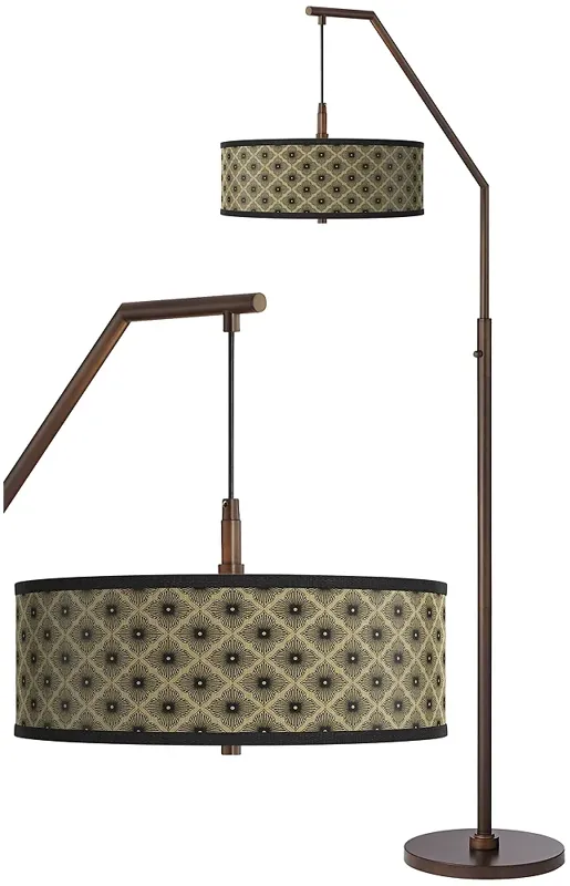 Giclee Glow Rustic Flora Shade with Bronze Downbridge Arc Floor Lamp