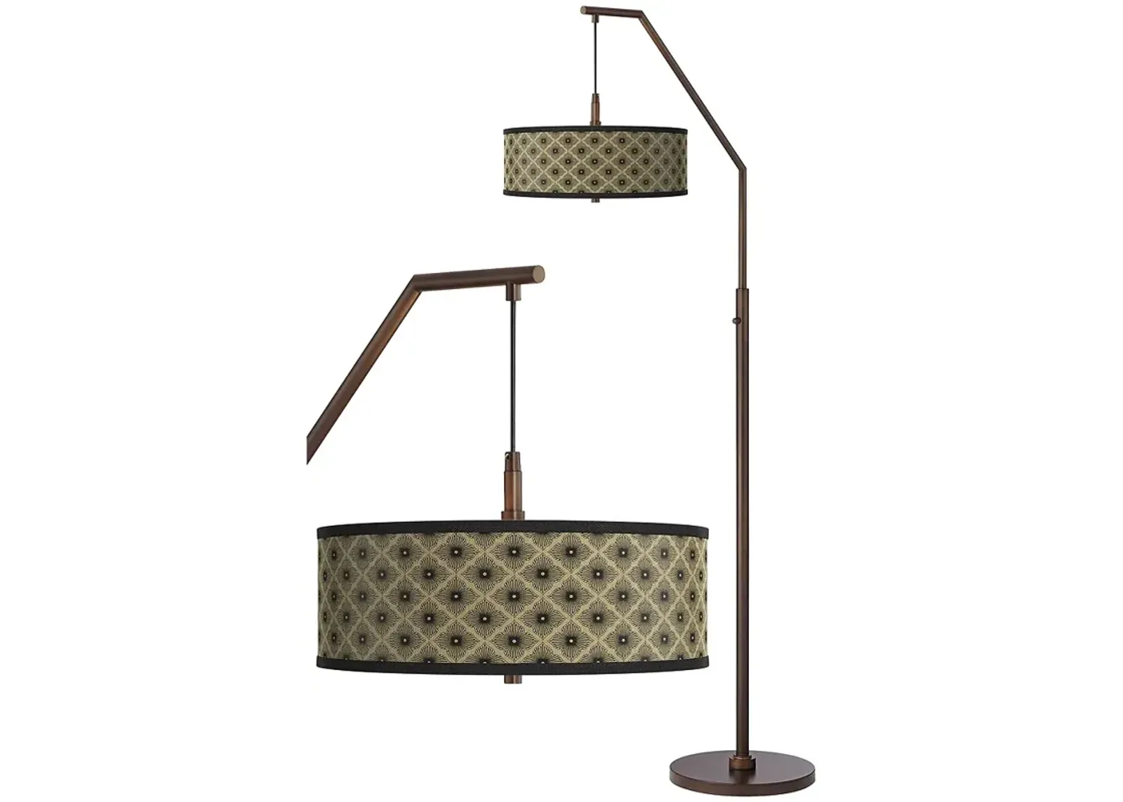 Giclee Glow Rustic Flora Shade with Bronze Downbridge Arc Floor Lamp