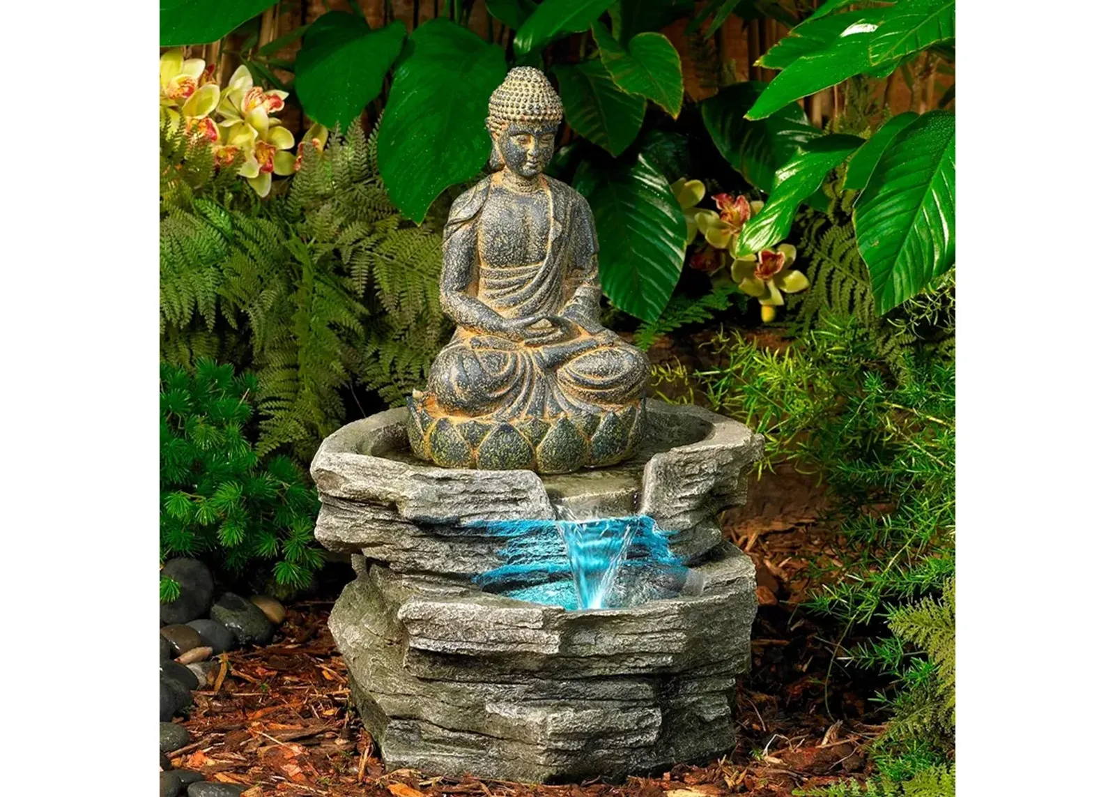 Sitting Buddha 21" High LED Water Fountain