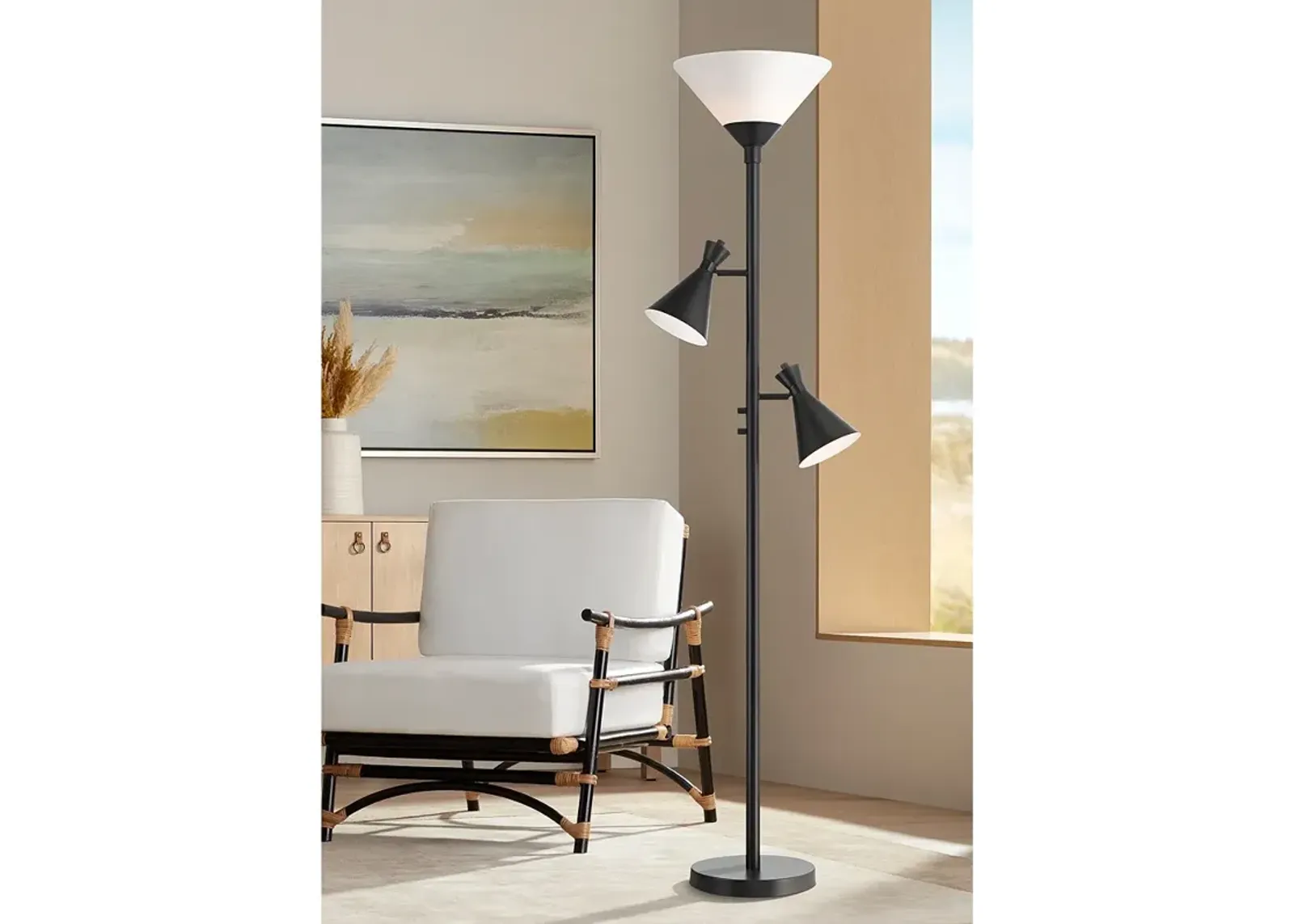 Possini Euro Ballard 72" Black Torchiere Floor Lamp with Side Lights