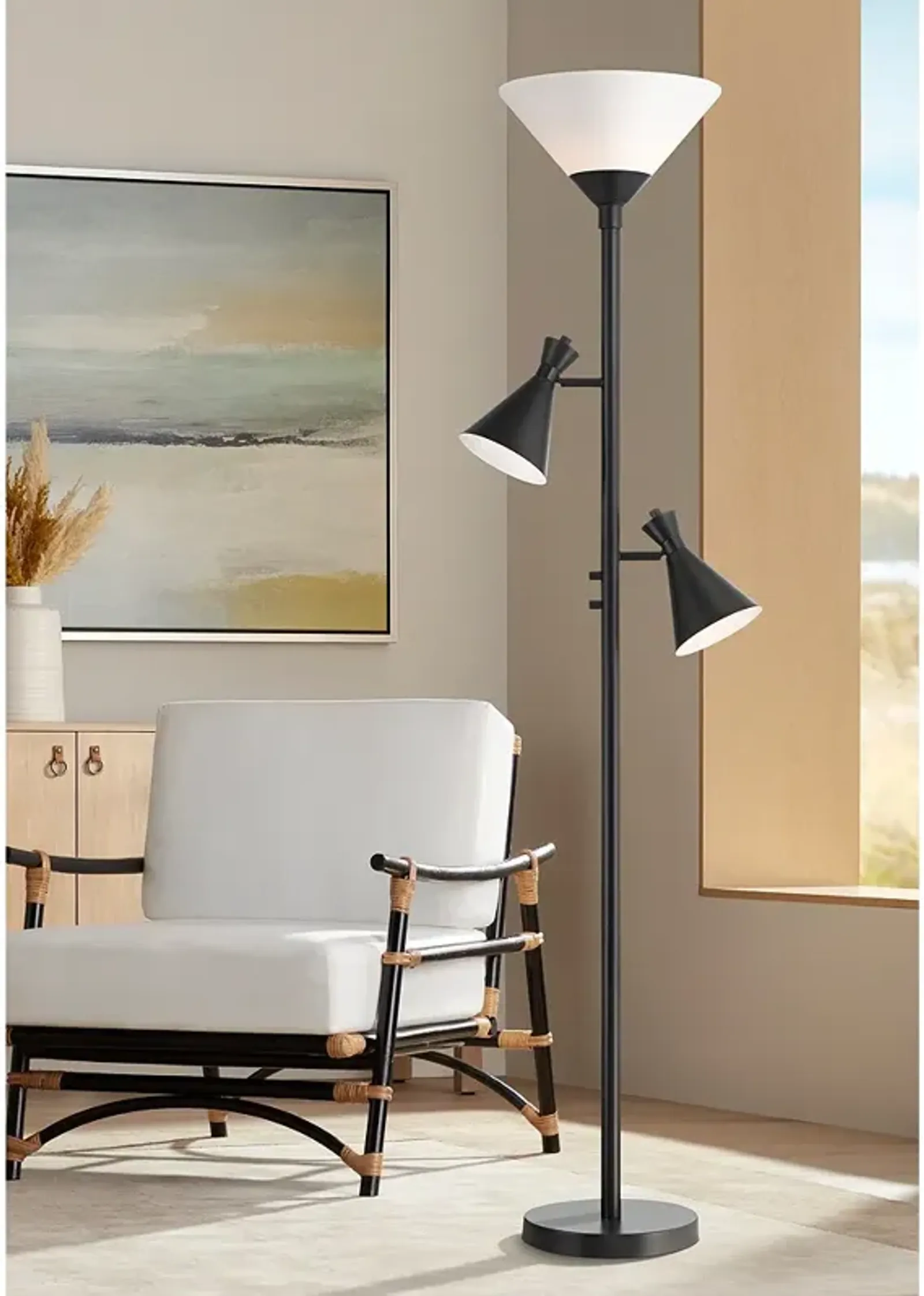 Possini Euro Ballard 72" Black Torchiere Floor Lamp with Side Lights