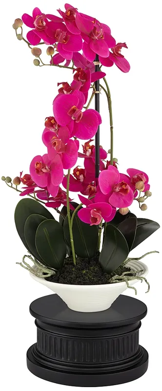 Pink Orchid 24"H Faux Flowers With Black Round Riser