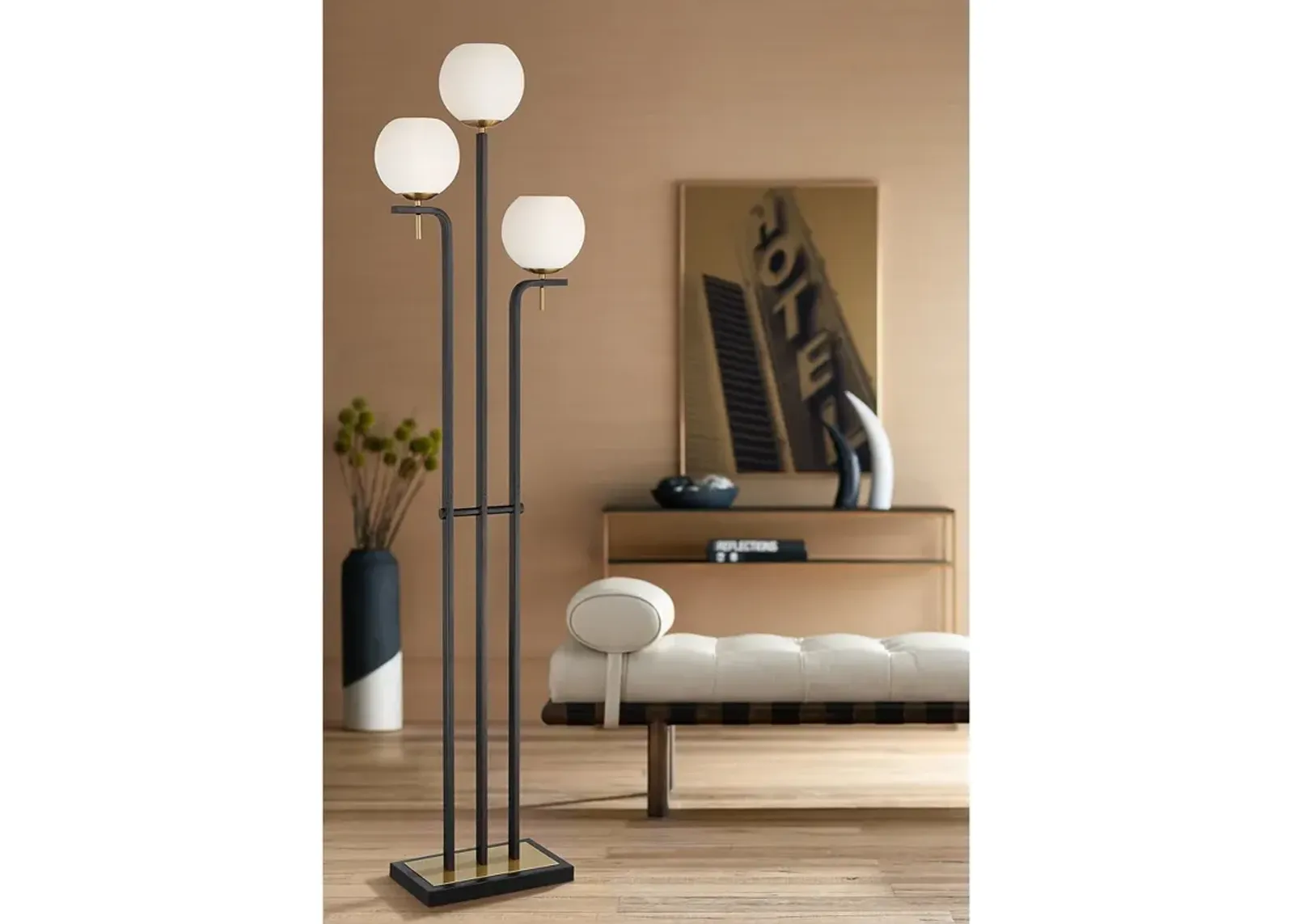 Possini Euro Acadia 71" Black and Warm Gold 3-Light Floor Lamp