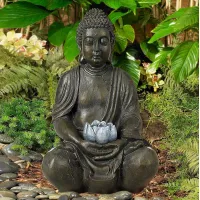 Sitting Buddha 19 1/2" High Sculpture with Solar Powered LED
