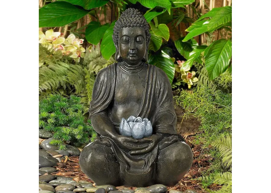 Sitting Buddha 19 1/2" High Sculpture with Solar Powered LED