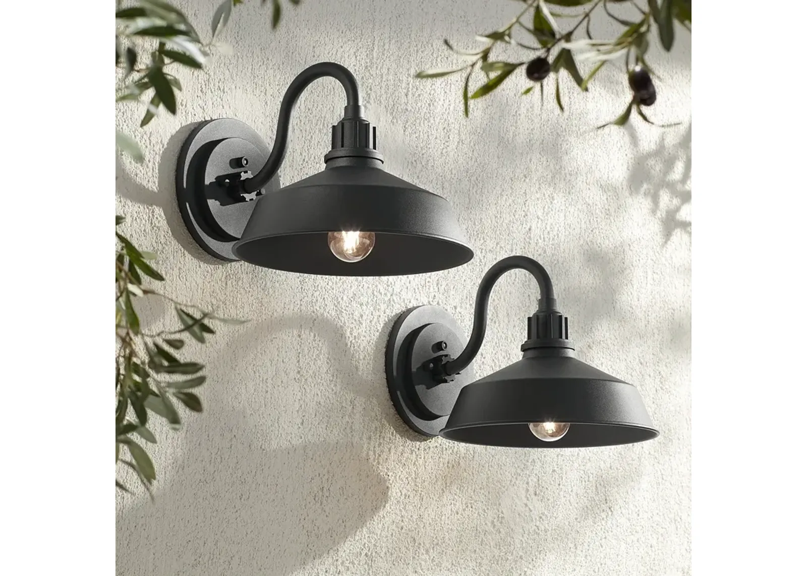 Arnett 10 1/2" Textured Black Dusk-to-Dawn Outdoor Lights Set of 2