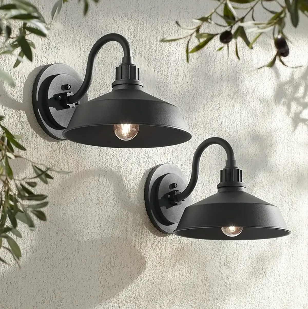 Franklin Iron Arnett 10 1/2" Black Dusk-to-Dawn Outdoor Lights Set
