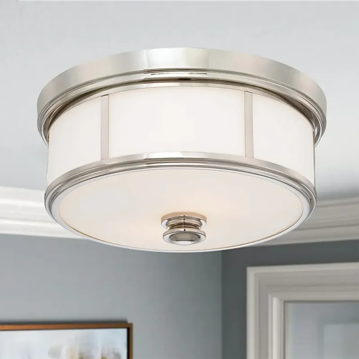Minka Lavery Stassi 16" Wide Polished Nickel Opal Drum Ceiling Light