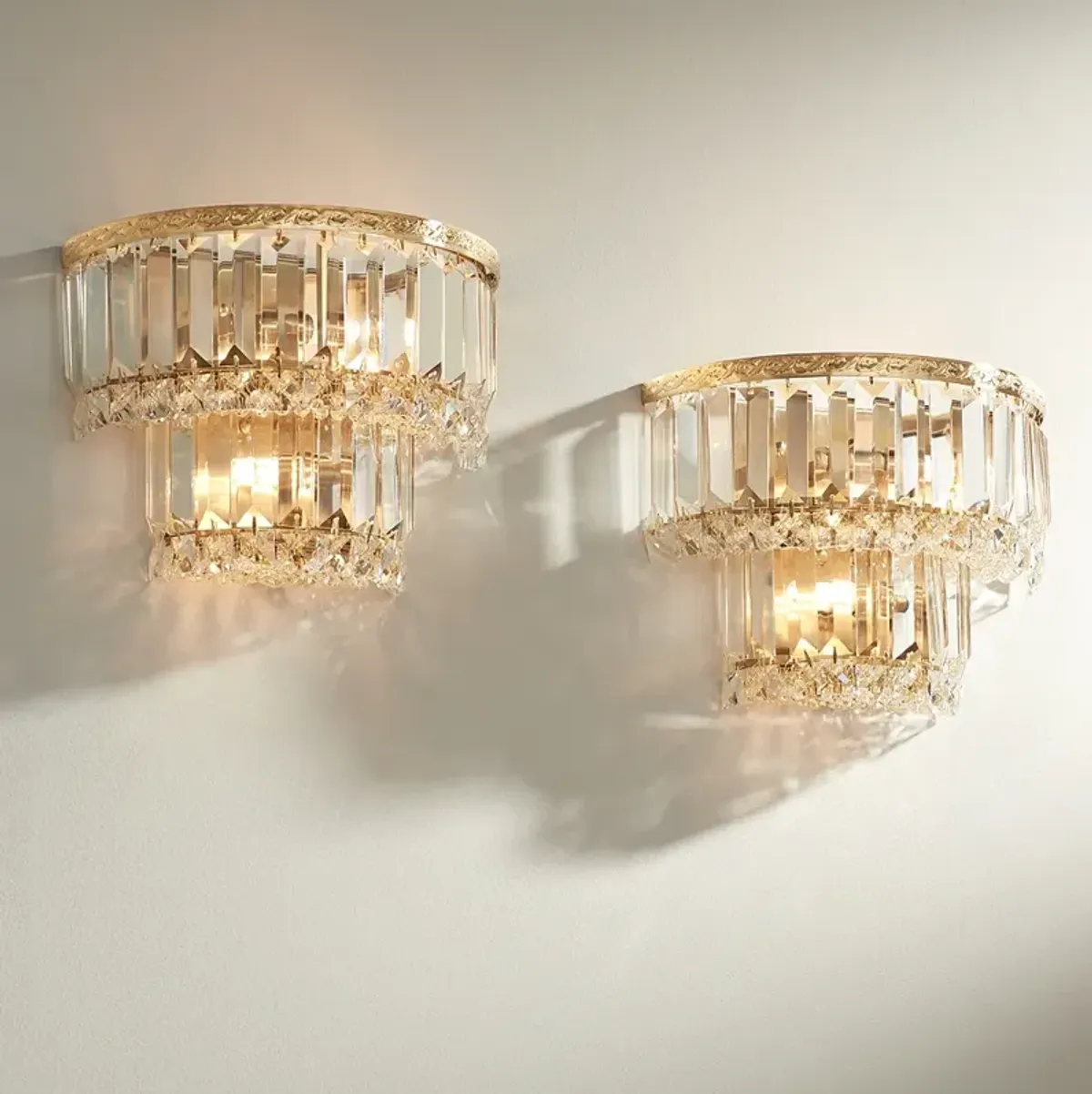 Magnificence Gold 10" Wide Crystal Wall Sconce Set of 2