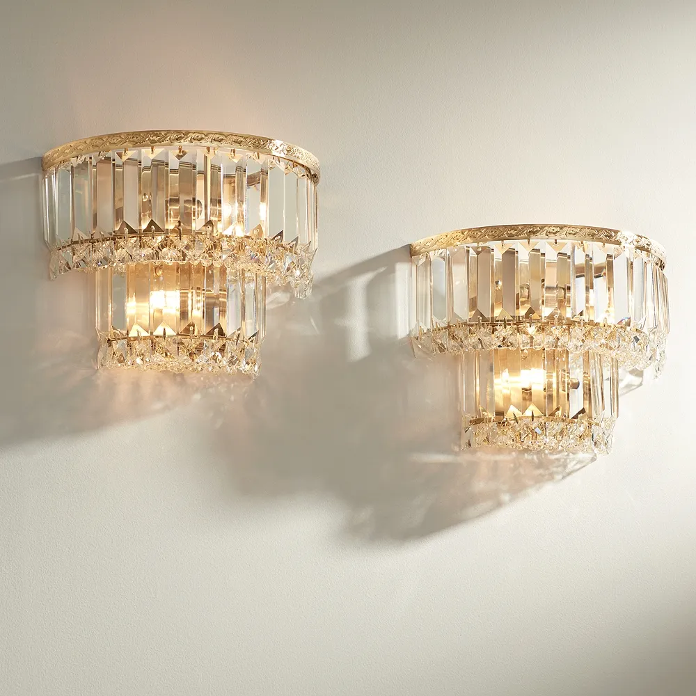 Magnificence Gold 10" Wide Crystal Wall Sconce Set of 2