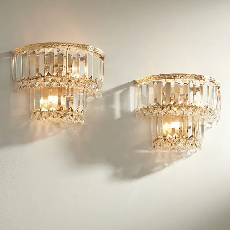 Magnificence Gold 10" Wide Crystal Wall Sconce Set of 2