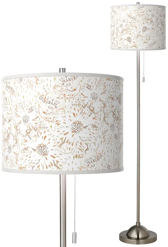 Giclee Glow 62" Windflowers Shade Brushed Nickel Pull Chain Floor Lamp