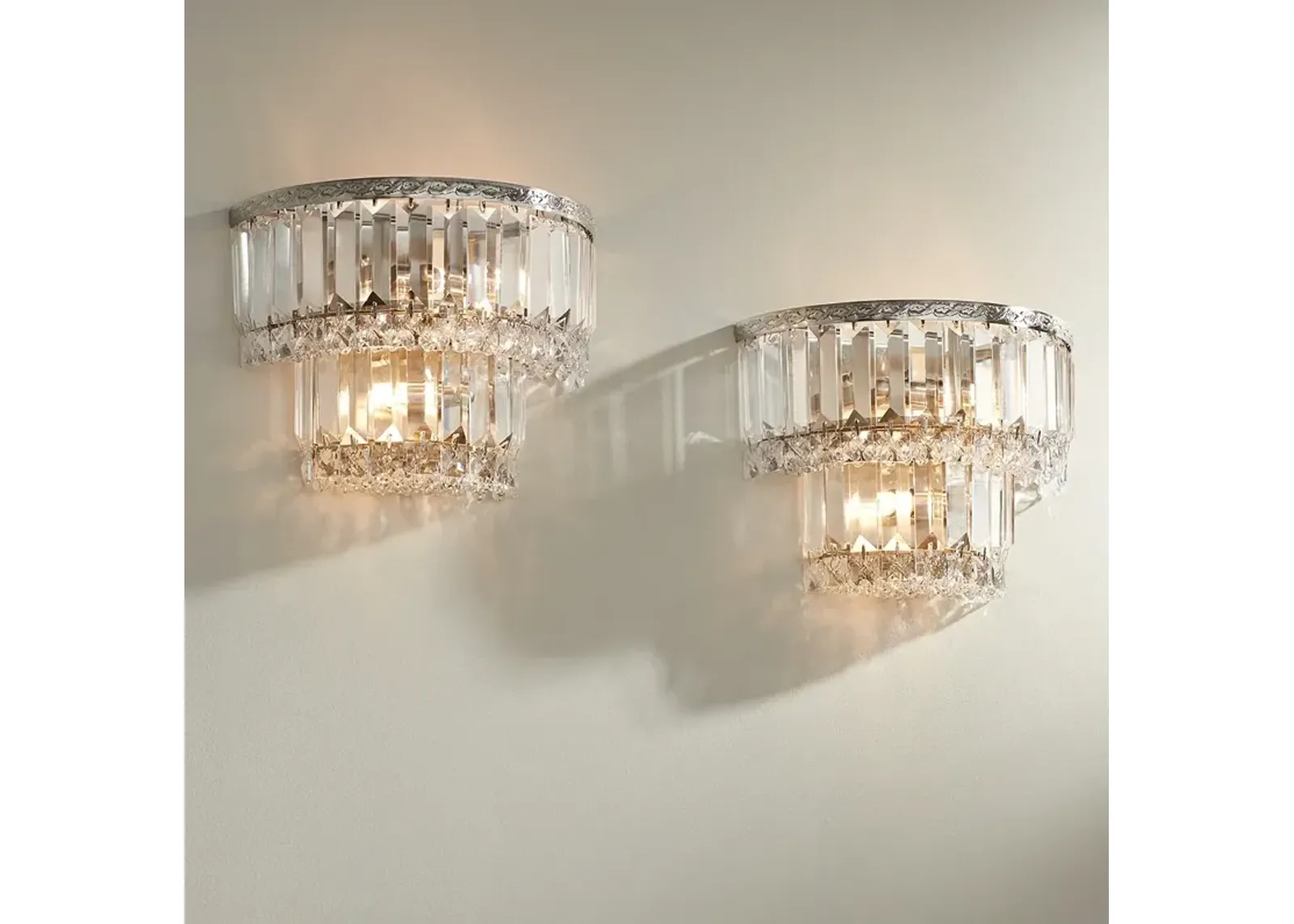 Magnificence Satin Nickel 10" Wide Crystal Wall Sconce Set of 2