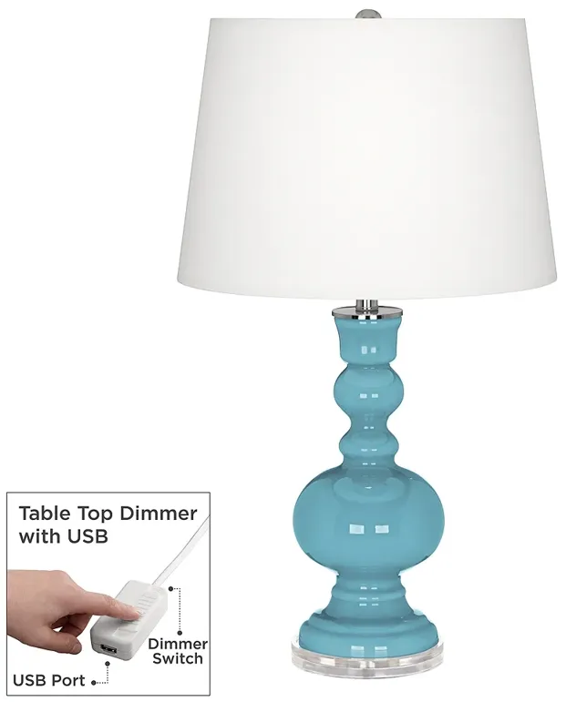 Color Plus Apothecary 30" Nautilus Blue Table Lamp with USB Dimmer