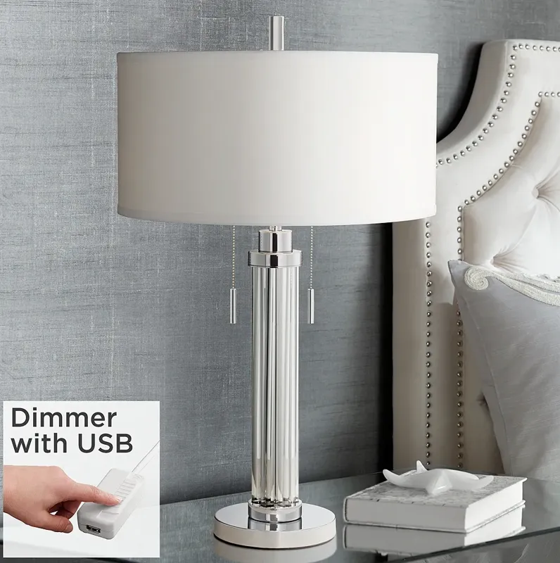 Possini Euro Cadence 30" Glass Column Table Lamp with USB Dimmer