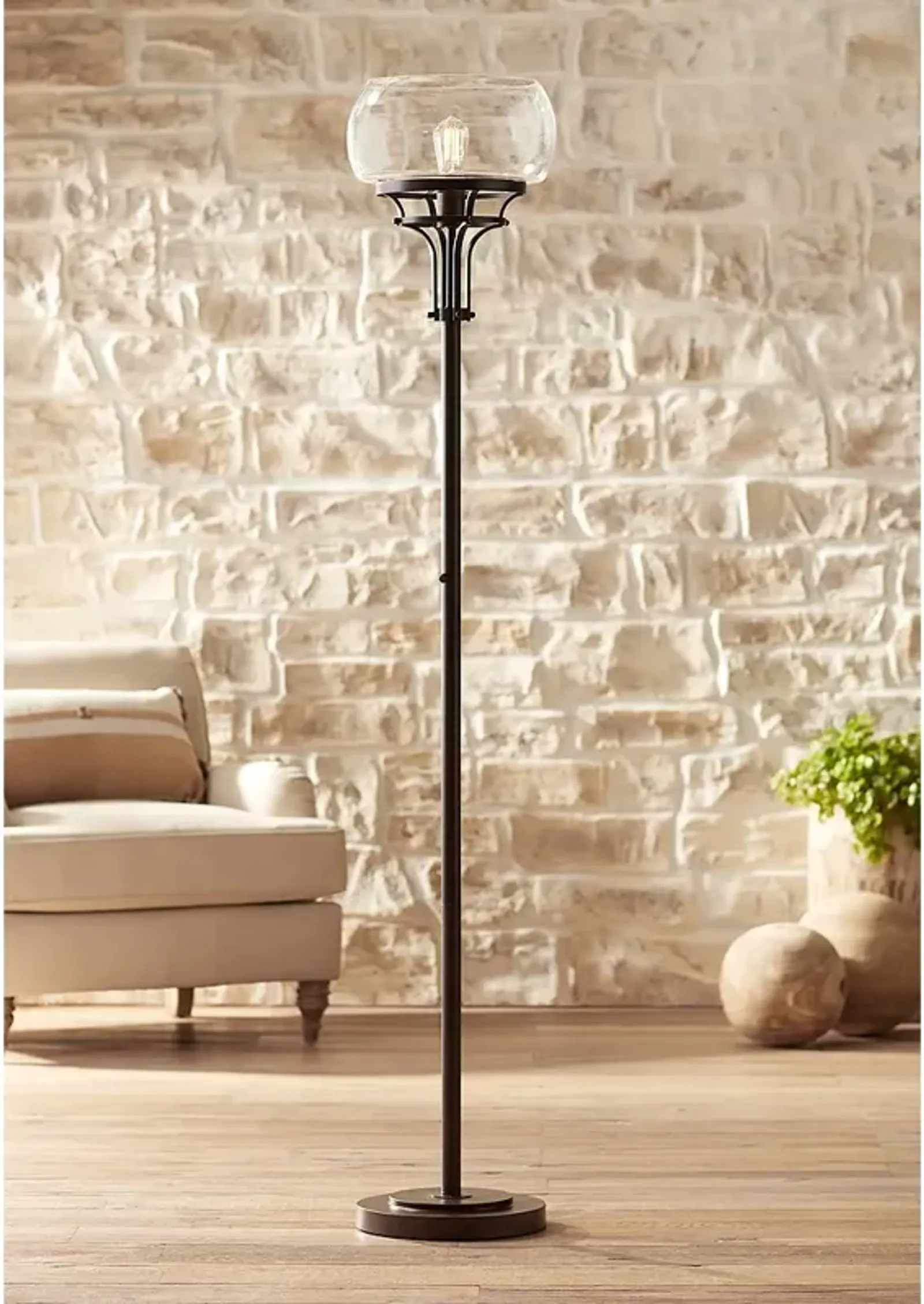 Franklin Iron Works Luz 72 1/2" Industrial Bronze Torchiere Floor Lamp