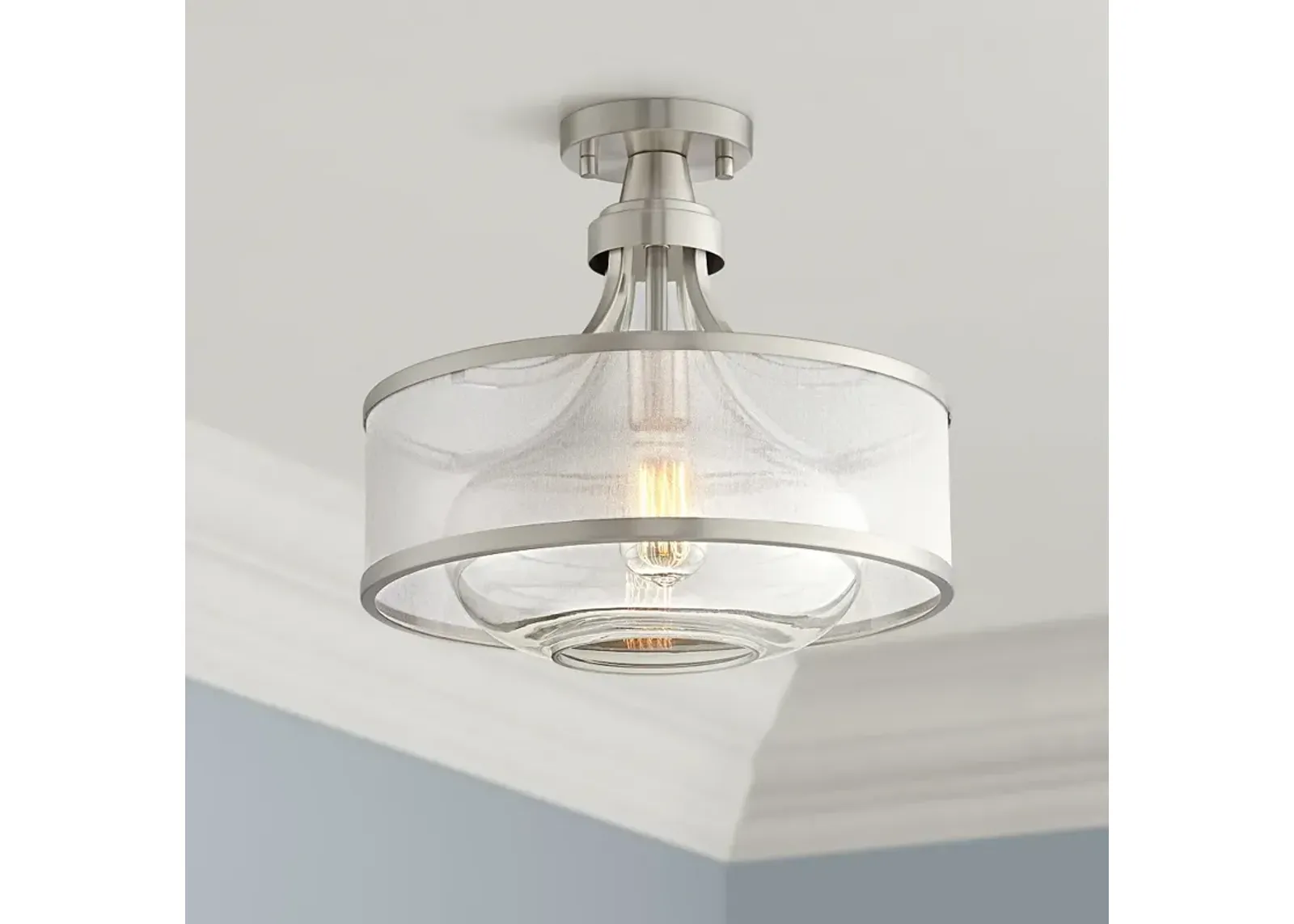 Possini Euro Layne 15" Wide Brushed Nickel Ceiling Light