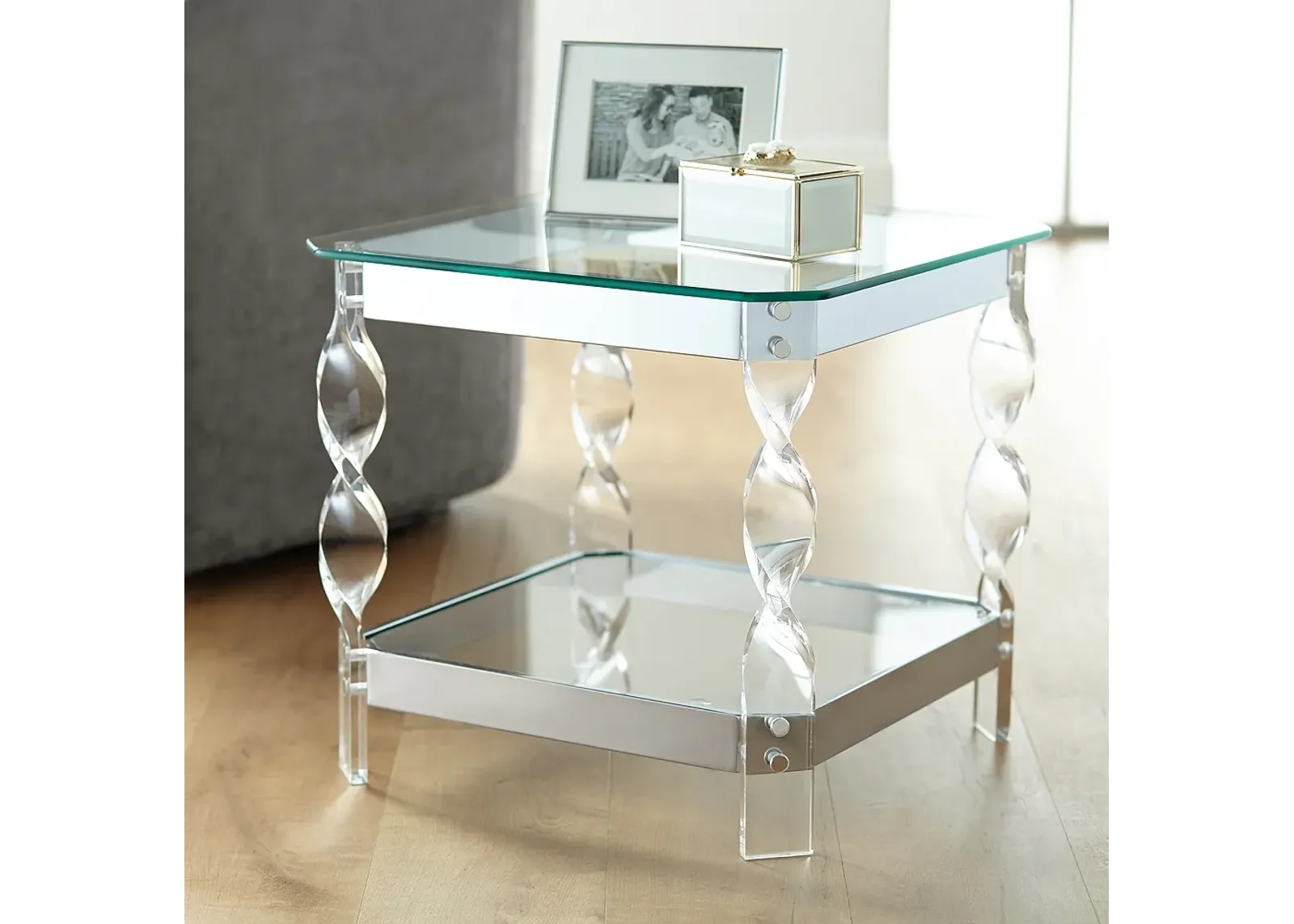 Amanda 19 3/4" Wide Chrome and Acrylic Twist Leg End Table