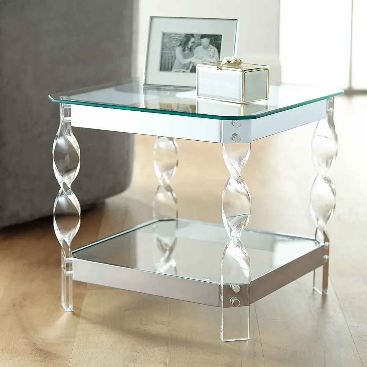 Amanda 19 3/4" Wide Chrome and Acrylic Twist Leg End Table