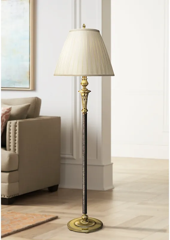 Stiffel Camille 61" Burnished Brass and Faux Black Leather Floor Lamp