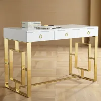 Baccarat 47" Wide White Lacquer and Gold Writing Desk