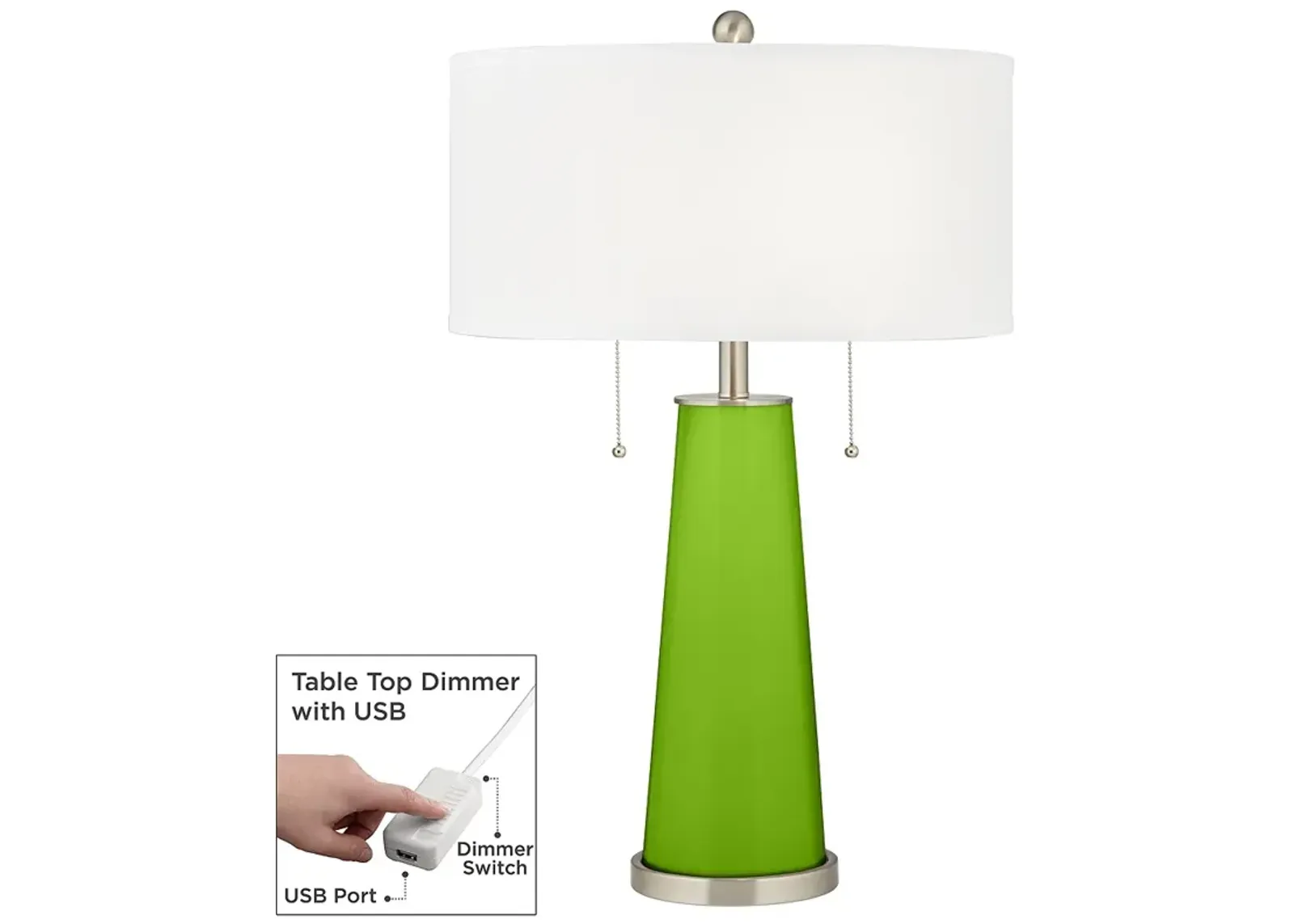 Color Plus Peggy 29 3/4" Neon Green Glass Table Lamp with USB Dimmer