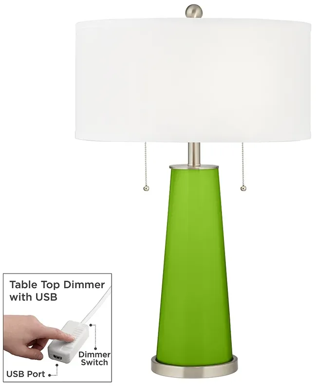 Color Plus Peggy 29 3/4" Neon Green Glass Table Lamp with USB Dimmer