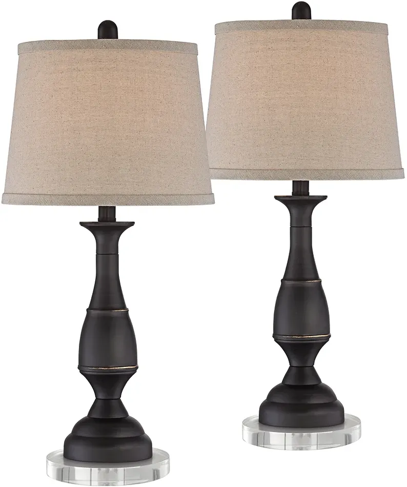 Regency Hill Ben 26" Dark Bronze Table Lamps Set with Acrylic Risers