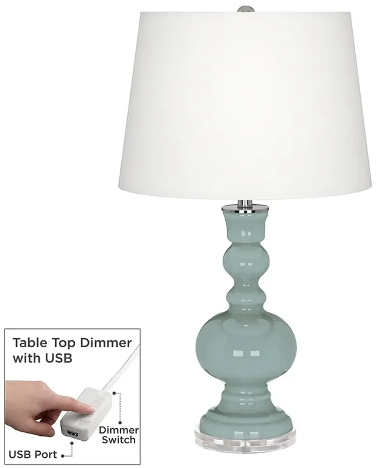 Color Plus Apothecary 30" Aqua-Sphere Blue Table Lamp with USB Dimmer