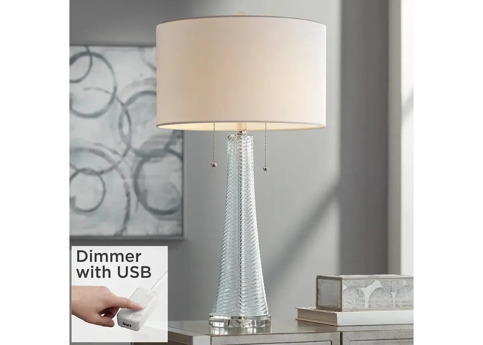 Possini Euro Miriam 28 1/2" Modern Glass Table Lamp with USB Dimmer