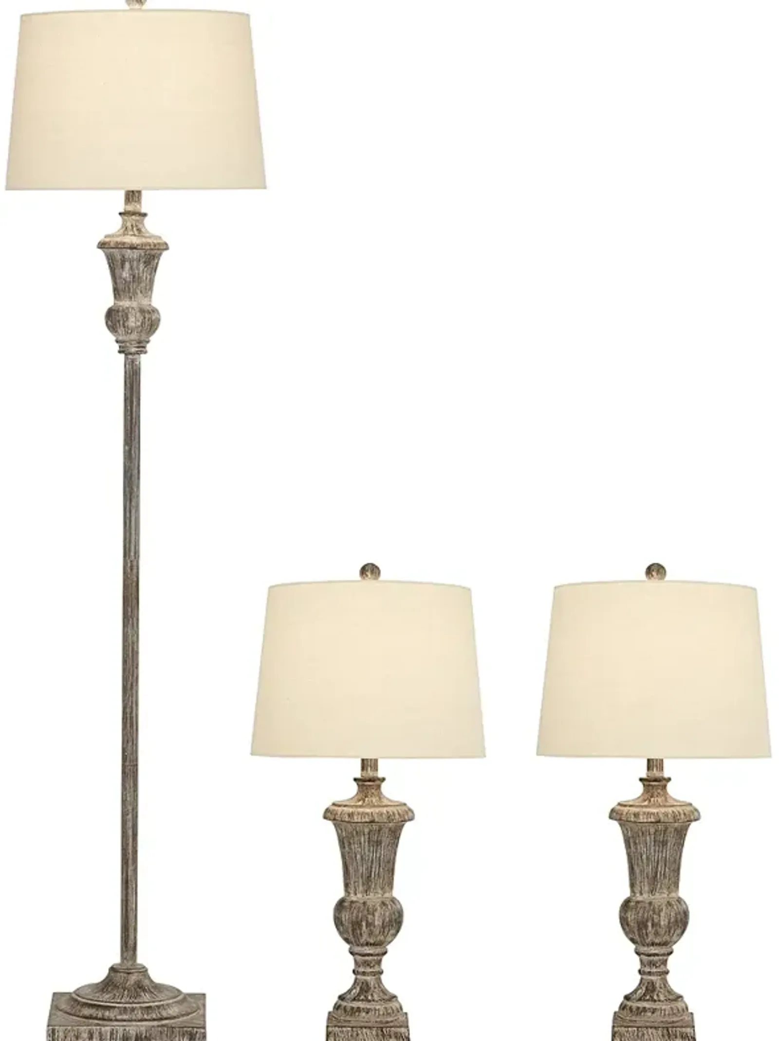 Regency Hill Rustic Vase Faux Light Wood Finish Table and Floor Lamp Set