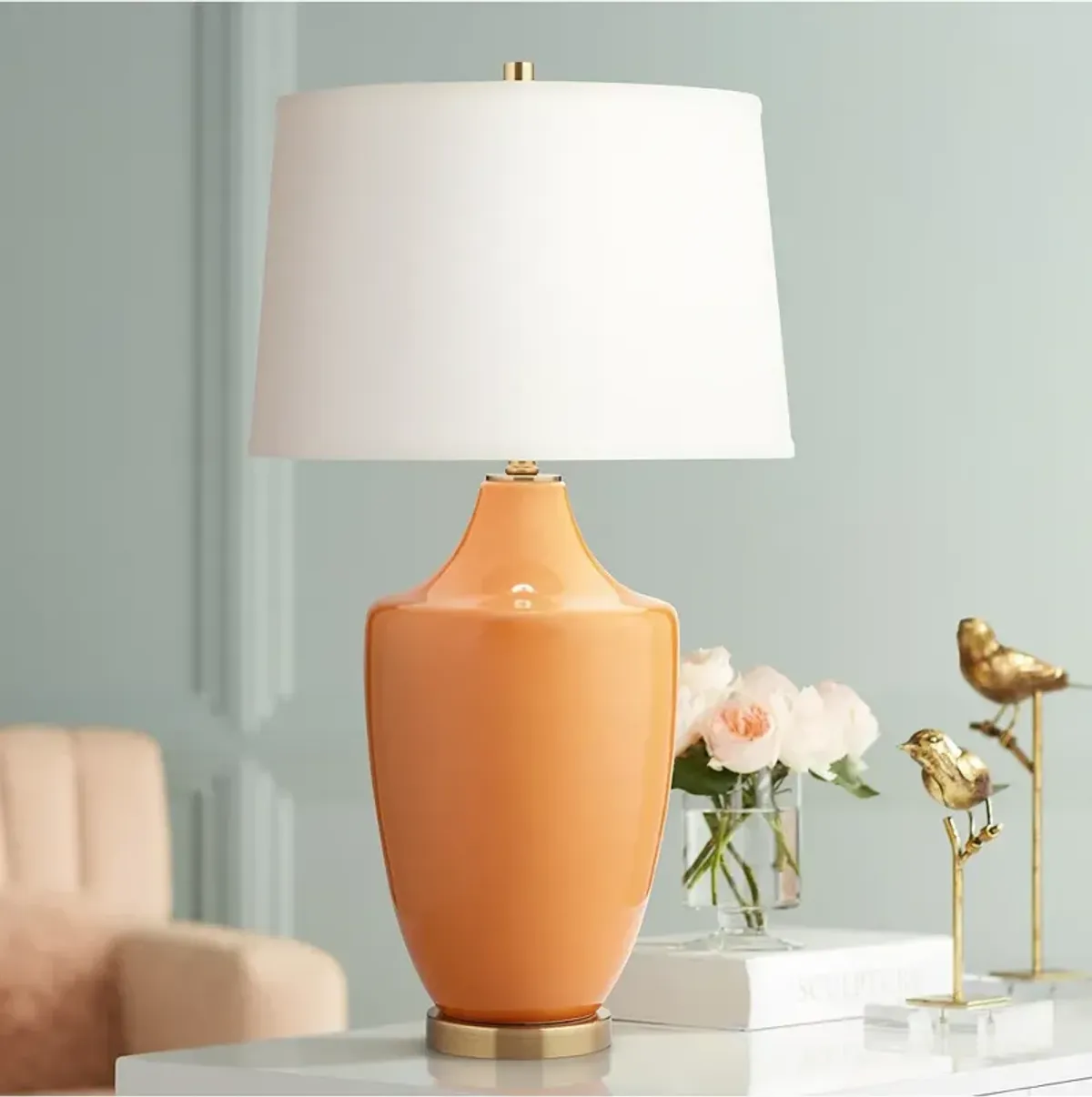 Pacific Coast Lighting Olivia 30" Orange Vase Modern Ceramic Lamp