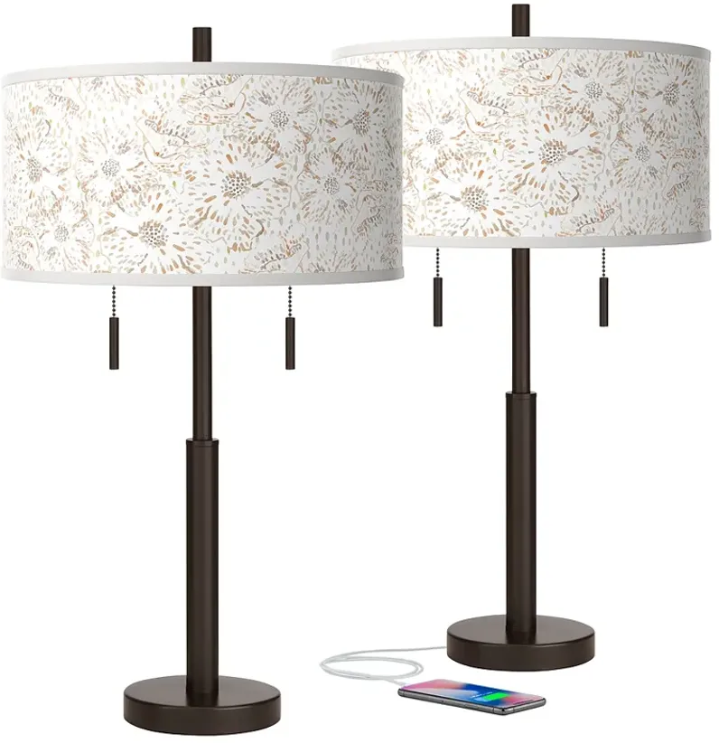 Giclee Glow Windflowers Robbie Bronze USB Table Lamps Set of 2