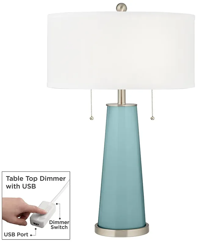 Color Plus Peggy 29 3/4" Raindrop Blue Table Lamp with USB  Dimmer