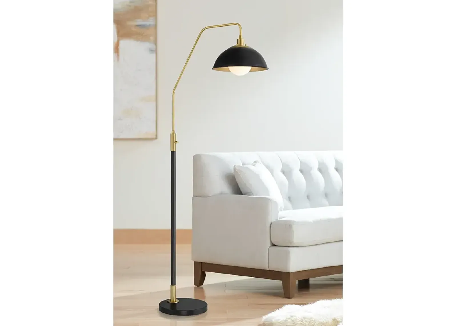 Possini Euro Baltar 68 1/2" Dome Shade Brass and Black Arc Floor Lamp