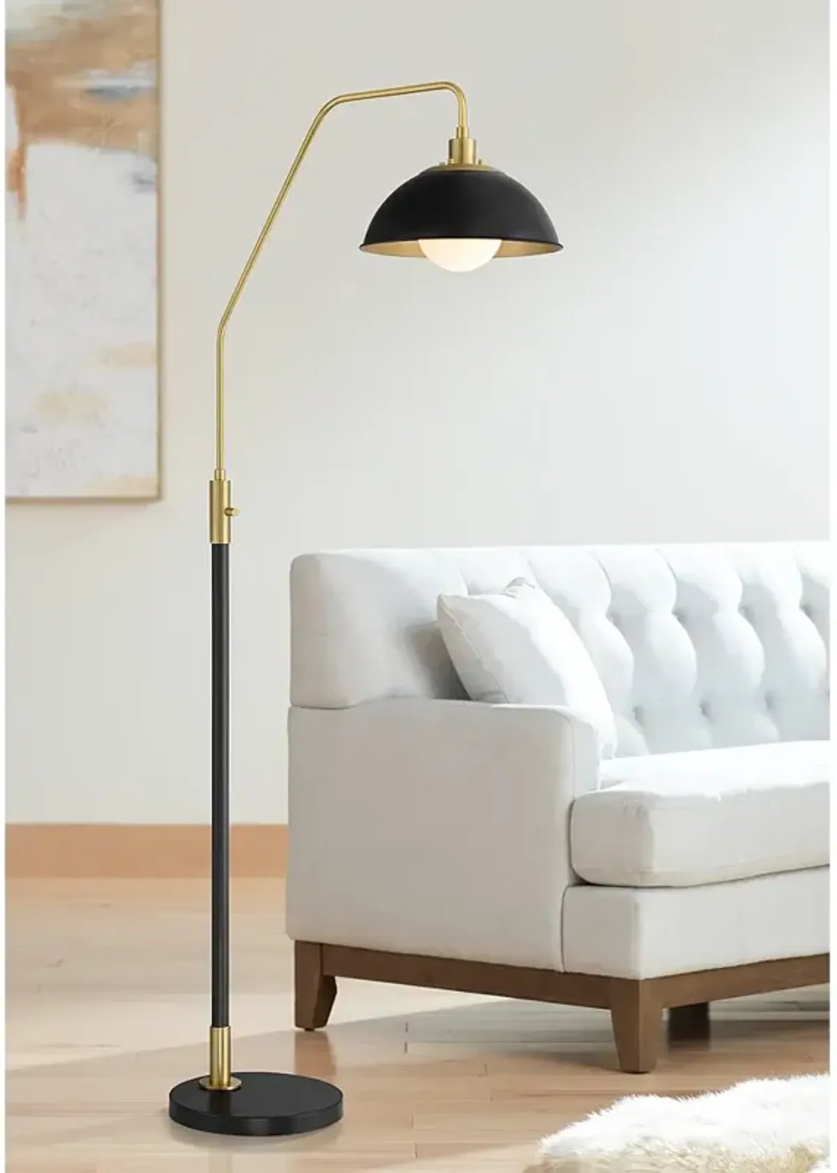 Possini Euro Baltar 68 1/2" Dome Shade Brass and Black Arc Floor Lamp