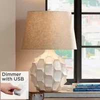Cosgrove Round White Ceramic Modern Table Lamp With USB Dimmer