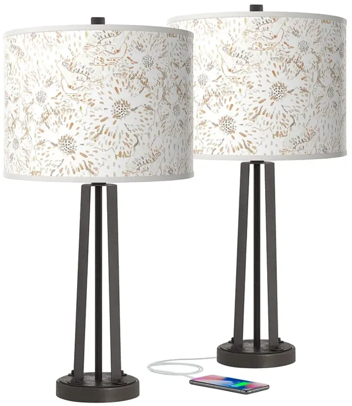 Giclee Glow Susan 25 1/2" Windflowers Bronze USB Table Lamps Set of 2