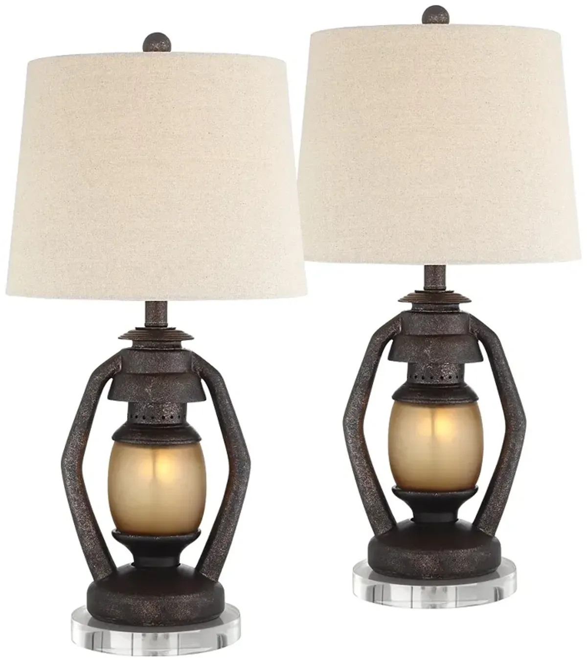 Franklin Iron Works 26 1/4" Rustic Miner Lamps Set with Acrylic Risers